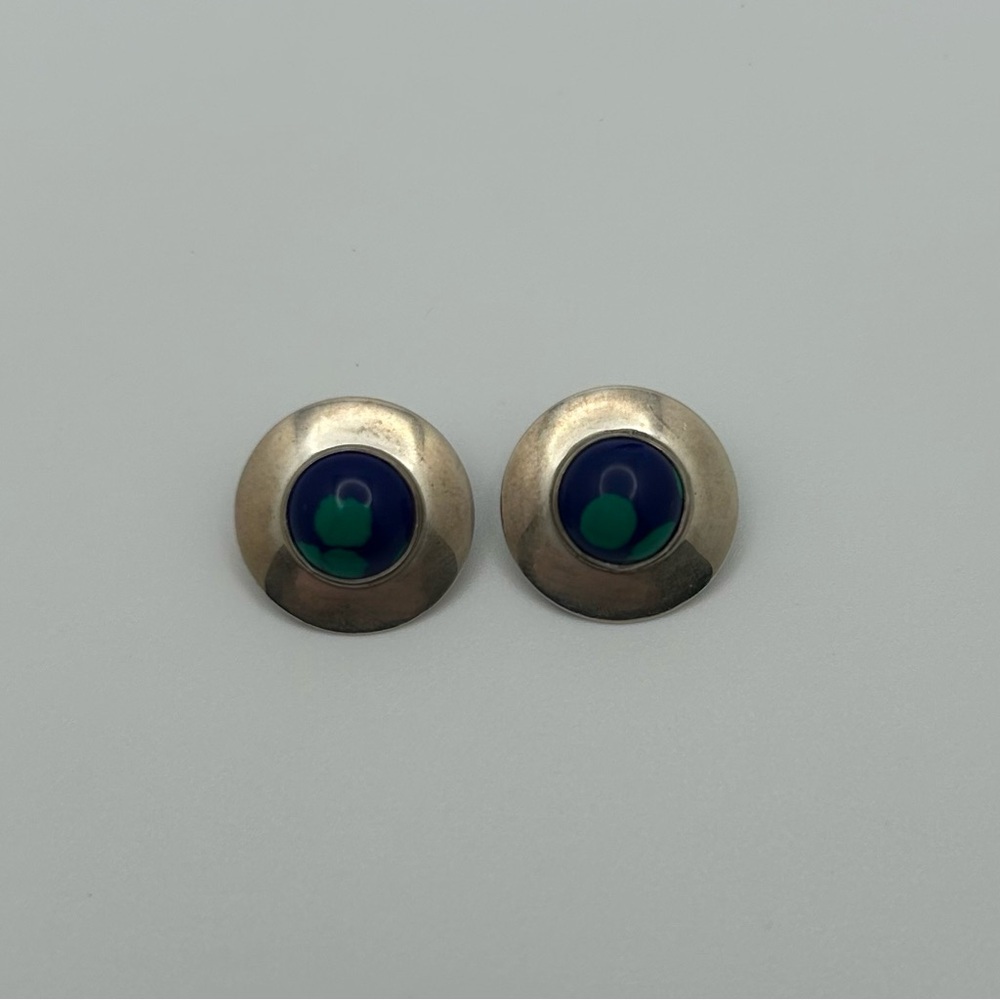 Vintage Sterling Silver Hallmarked Clip On Earrings with Enamel Accent